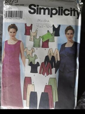 Simplicity Maxi Skirt and Jacket Sewing Pattern in Pink, Green, Navy